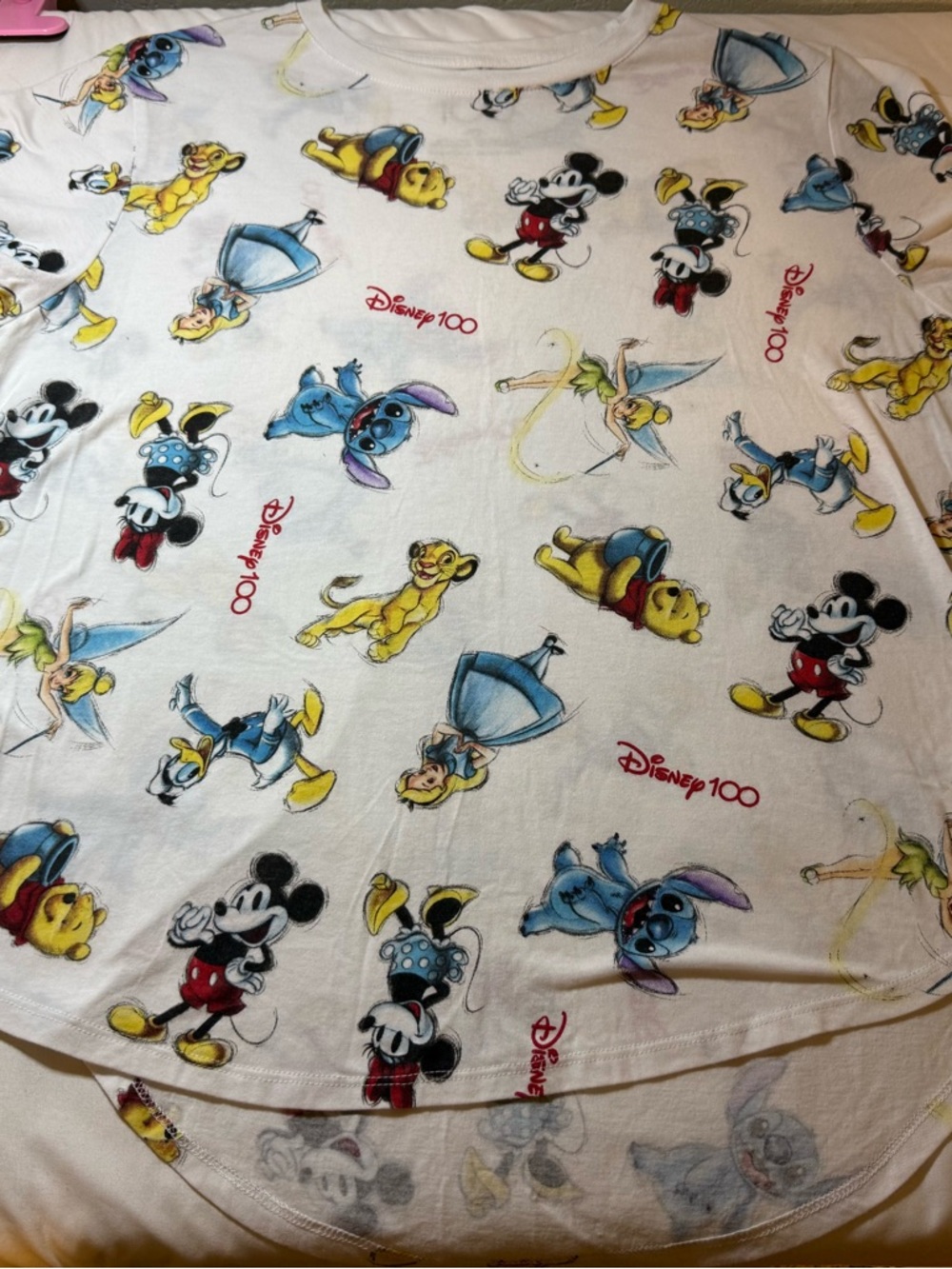Disney 100 White Tee with Multi-Color Character Sketches